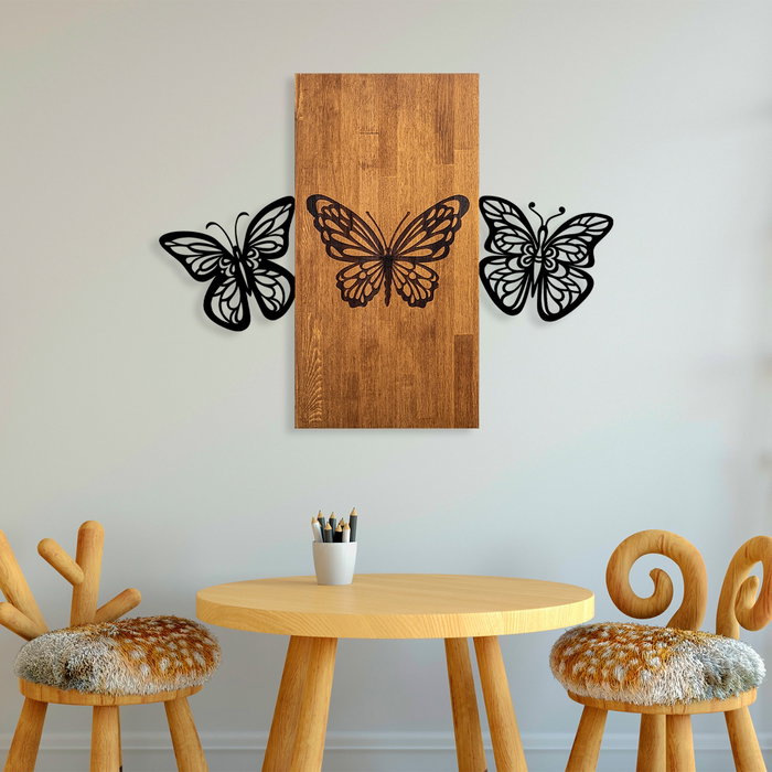 Wallity Butterflies 2 - Escultura de pared en madera y metal nogal y negro